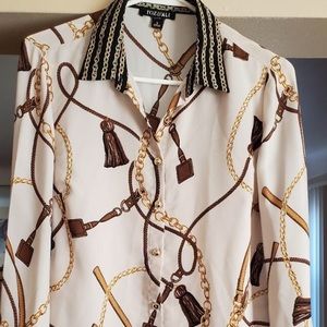 Cream black and gold designer inspired blouse.Sz S